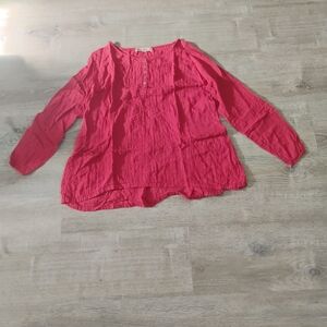 JP and Mattie Red Pintuck Pleated Boho Blouse - Long Sleeve - Small